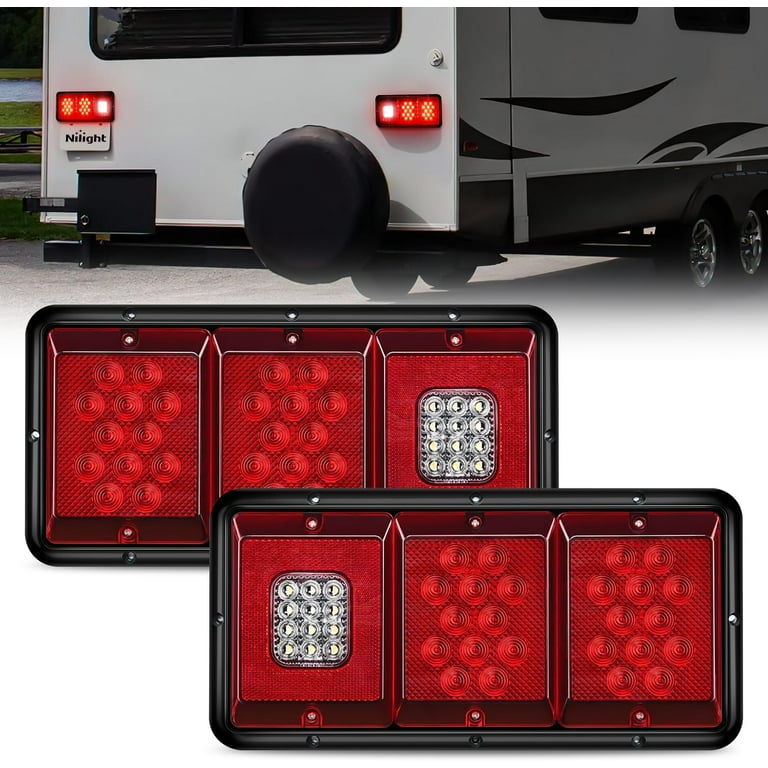 Nilight LED Triple Tail Light 2PCS Rectangle Red Stop Brake Turn Signals Light White Reverse Back Up Light Surface Mount Waterproof Trailer Camper Van