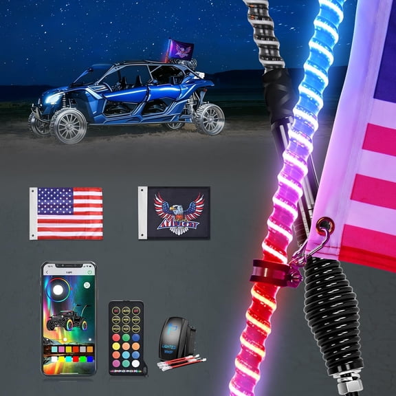 Nilight LED Whip Light 1 PC 2FT COB RGB Spiral Lighted Antenna with Spring Base, Bluetooth App & Remote Control DIY Chasing Patterns & Music Sync Safety Whips for ATV UTV RZR Polaris Can-Am Truck