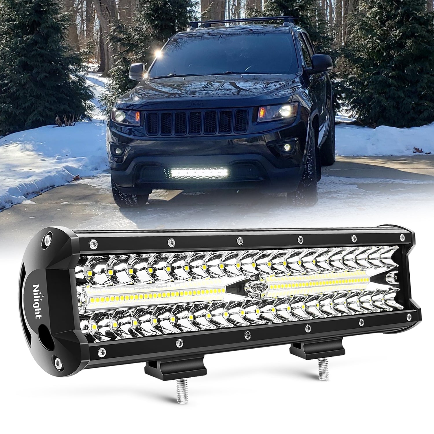 Side Shooter LED Light Bar 12 Inch Triple Row Spot Flood Combo Lights LED Work Light With Wiring Harness Kit For Off Road Fog Light Driving