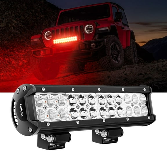 Nilight Led Light Bar 12inch 72W Spot Flood Combo Red Beam off Road Lights Fishing Hunting Emergency Deck lights Boat Lights Work Light for Trucks UTV Pick-up Van Boat Tractor