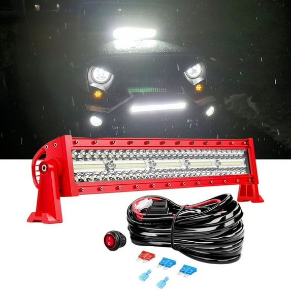 Nilight Led Light Bar 22" Triple Row Spot Flood Combo Lights Red Shell with Wiring Harness Kit for Fog Light Driving Light Work Light on Off-Road Truck SUV ATV UTV