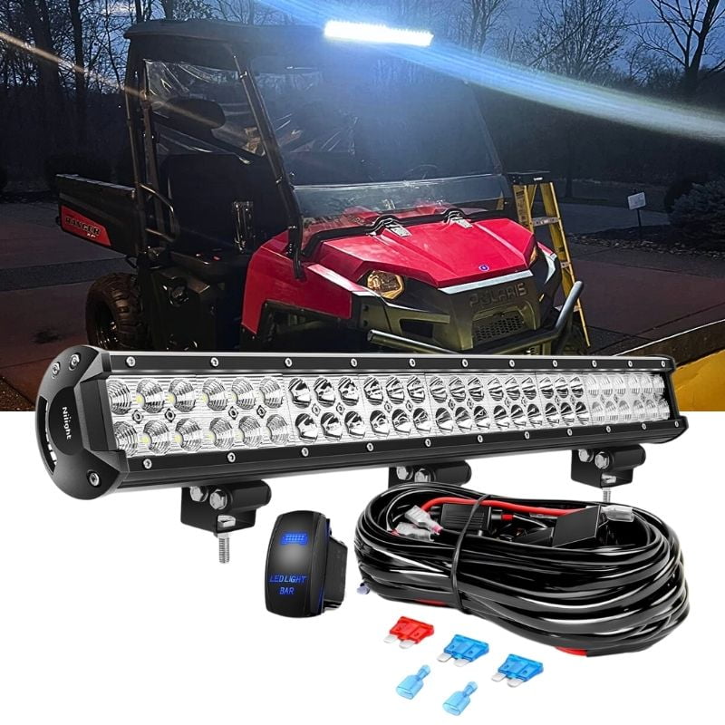 25 Inch 162W Led Light Bar Spot Flood Combo Driving Lights Off Road Lights with 12V 5Pin Rocker Switch LED Light Bar Wiring Harness Kit for Truck Golf Cart ATV UTV Boat