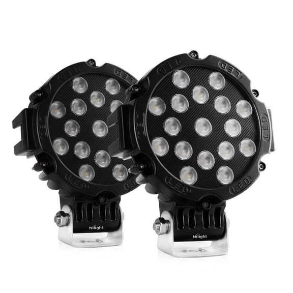 Nilight Led Light Bar 2PCS 7" 51w 5100LM Black Round Flood Light Pod Off Road Fog Driving Roof Bar Bumper for Jeep,SUV Truck , Hunters, 2 years Warranty