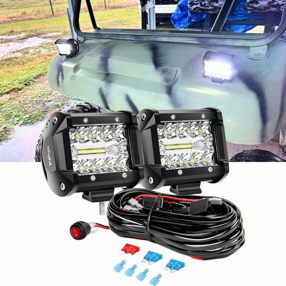 Nilight 2 Pcs 4 inch Car Light Bar 60W Work Light Driving Fog off Road Light Triple Row Waterproof Spot Flood Combo Beam LED Lights with 12 Ft Wiring Harness Kit 2 Leads for Pickup Truck ATV UTV Boat
