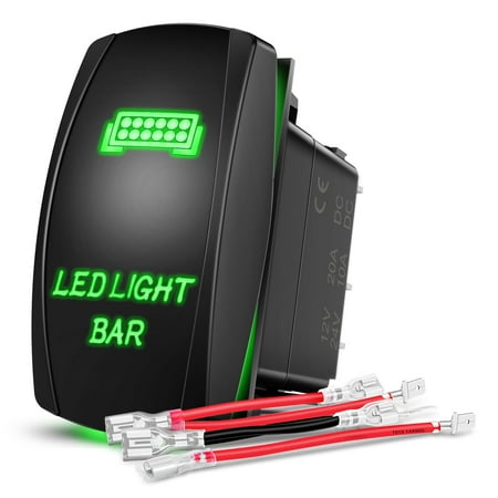 Nilight Led Light Bar Rocker Switch 5Pin Laser On/Off Led Light 20A/12V 10A/24V Switch Jumper Wires Set for Jeep Boat Trucks,Green