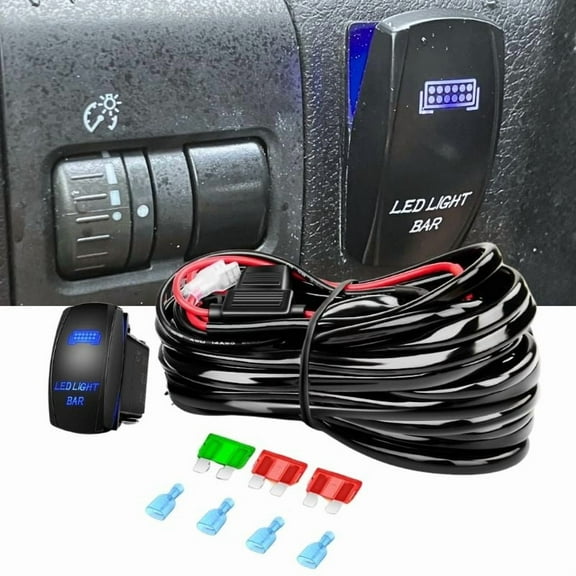 LED Light Bar Wiring Harness Kit - 2 Lead 12AWG Heavy Duty 12V 5Pin Rocker On Off Waterproof Switch Power Relay Blade Fuse for Off Road Lights LED Work Light