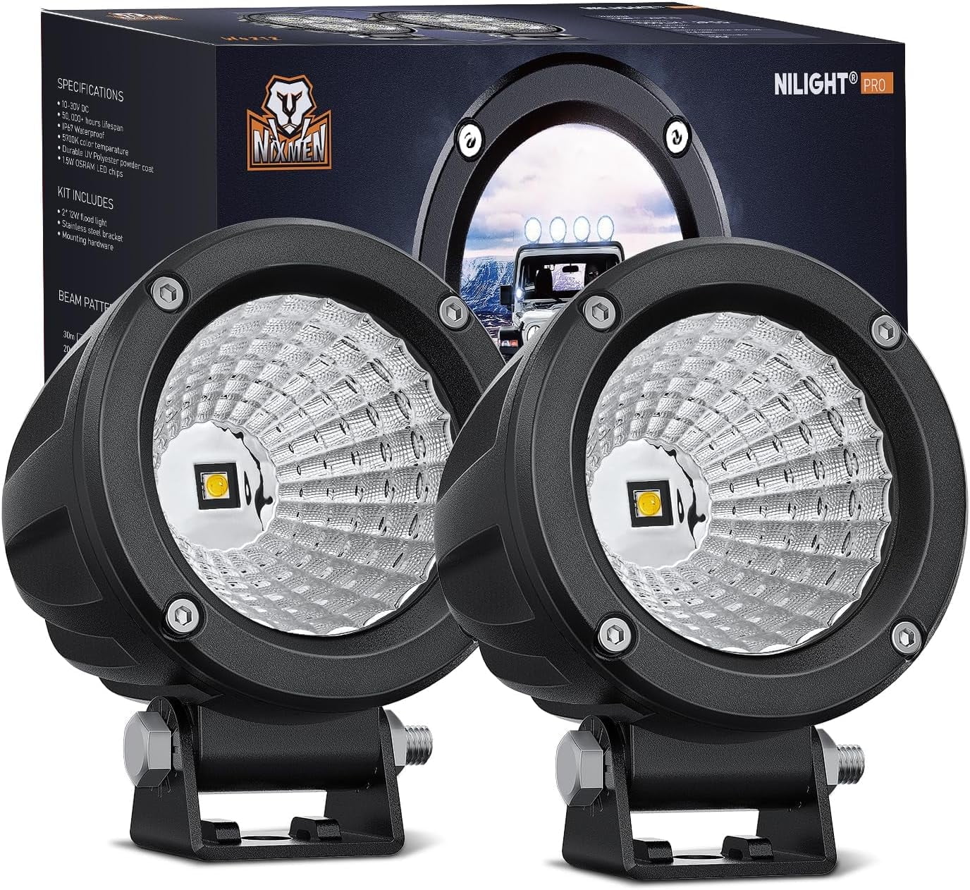 Nilight Led Light Pods 2PCS 3Inch Flood Round Led Offroad Fog Light 1080LM Built-in EMC Driving Lights Auxiliary Light for Motorcycle Motorbike SUV ATV Truck Boat Tractor Forklift, 2 Years Warranty