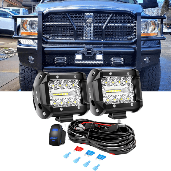 2Pcs 4" 60W Off-Road Foglights with 12V On/Off 5Pin 16AWG Wire Set - 2 Wires for Truck ATV UTV SUV Marine Boat Rooftop Work Lamp