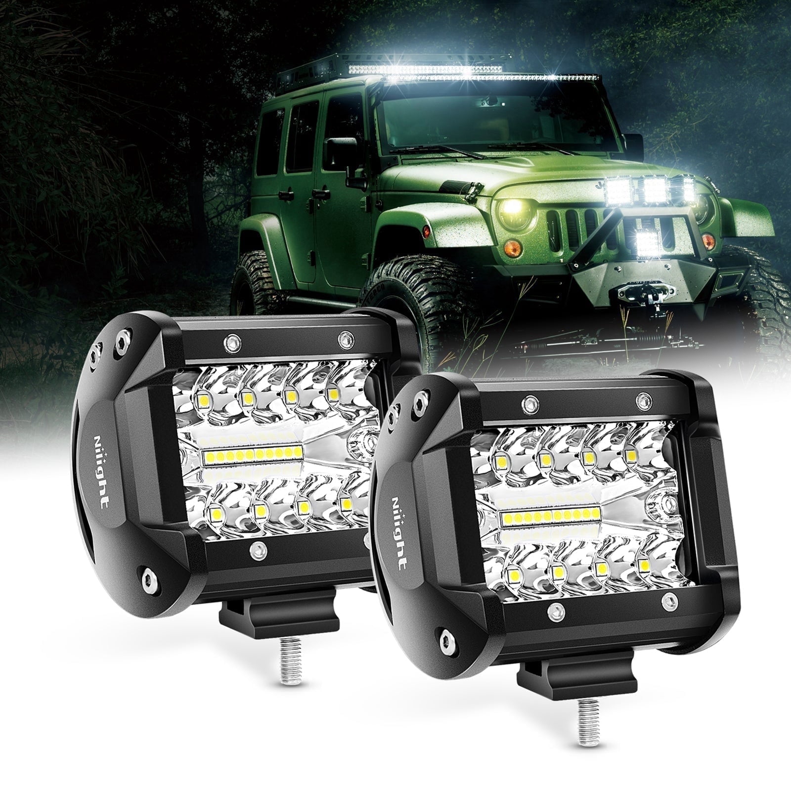 Nilight 4-Inch 120W LED Light Bar, Spot Flood Combo Beam, Offroad Fog Light for Truck, ATV, SUV, Boat, 2-Pack
