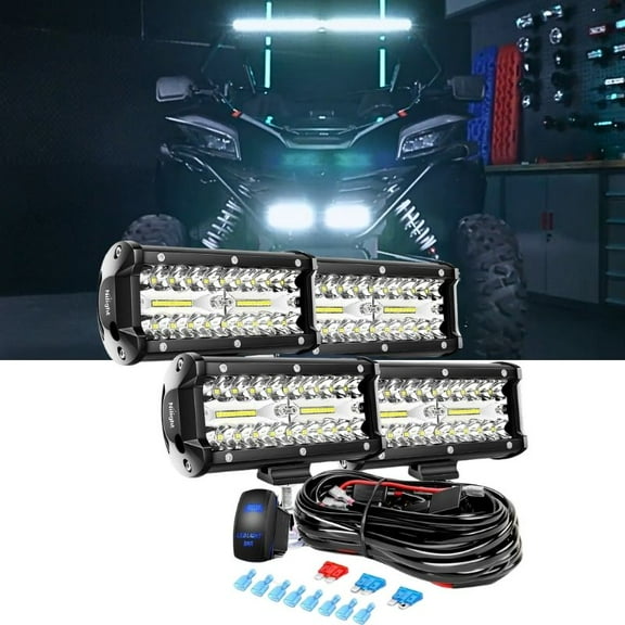 6.5 Inch 120W LED Light Bar with Rocker Switch 4 Lead Wiring Harness Kit Triple Row Off Road Light Bar Spot Flood Combo Light Bar for UTV Truck Tractor Boat
