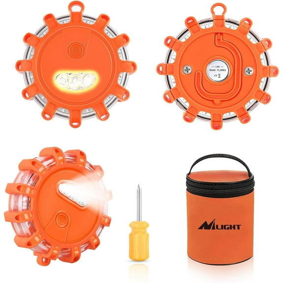 Nilight Led Road Flares Emergency Lights 3 Pack,9 Flash Models Roadside Emergency Lights for Vehicles with Magnetic Base & Hook,Premium Storage Bag(Batteries Not Included)