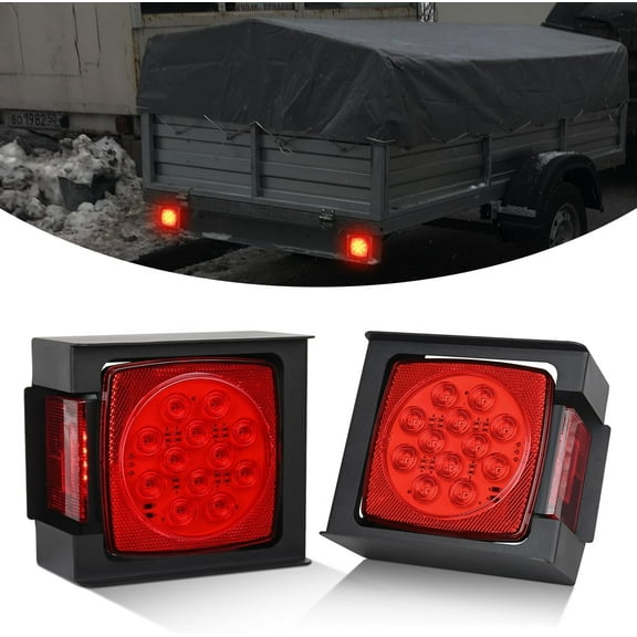 Nilight Led Trailer Light Kit 2 Pcs Square Led Stop Turn Tail Side Marker License Plate Light Steel Mounting Box License Plate Bracket Submersible IP68 For 12V Utility Trailer Boat Camper RV Truck