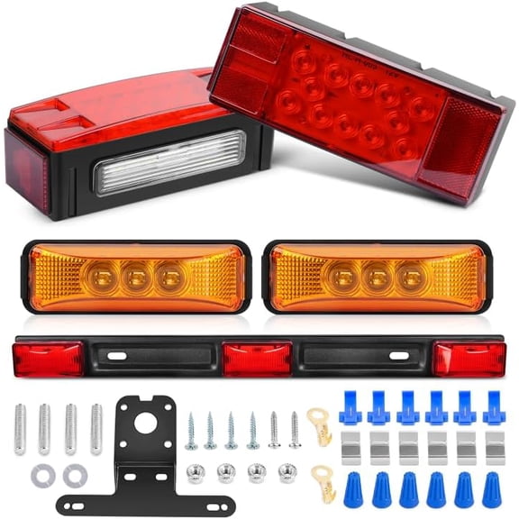 Nilight LED Trailer Light Kit 2 PCS Red Rectangular Stop Turn Tail License Lights 3.9 Inch Amber Side Marker Taillights 9 LEDs ID Bar For 12V RV Truck Marine Boat Snowmobile
