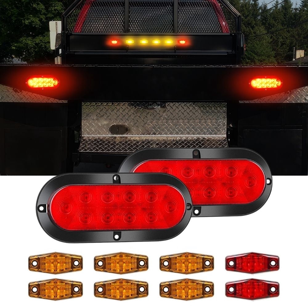 Nilight Led Trailer Light Kit 6inch Oval Stop Turn Tail Light Red Amber Side Marker Light Waterproof Surface Mount for 12V Utility Trailer Boat Camper RV Trucks Van Caravan