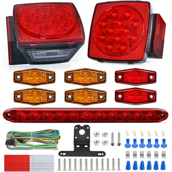 Nilight Led Trailer Light Kit Square Stop Turn Tail Light Red Amber Side Marker Light Third Brake ID Light Bar for 12V Utility Trailer Boat Camper RV Trucks Marine Snowmobile