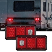 Nilight Led Triple Tail Light 2PCS Rectangle Red Stop Brake Turn Signals Light White Reverse Back Up Light Surface Mount Waterproof Trailer Camper Van RV Caravan Taillights