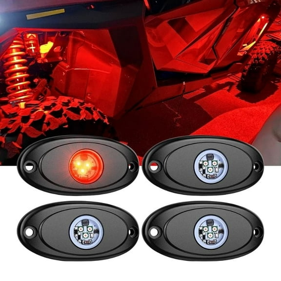 Nilight Led Rock Light 4Pcs Red Light Pods Waterproof Under Body Wheel Well Light Exterior Interior Lights for Car Truck Pickups ATV UTV SUV Motorcycle Boat