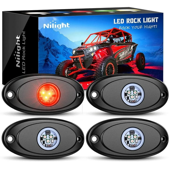 Nilight LedED Rock Light 4Pcs Red Light Pods Waterproof Under Body Wheel Well Light Exterior Interior Lights for Car Truck Pickups ATV UTV SUV Motorcycle Boat
