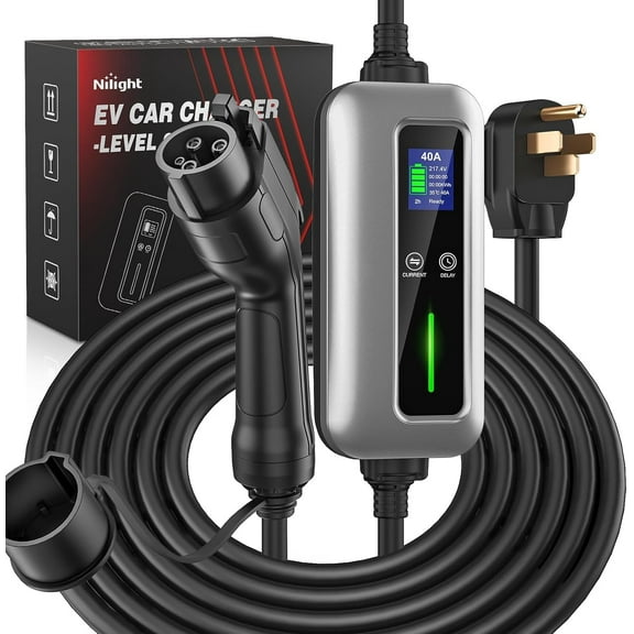 Nilight Level 2 EV Charger 40A 240V, 25ft SAE J1772 Portable Electric Car Charger with NEMA 14-50 Plug, Adjustable Current and Delay Timer