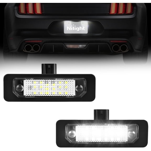 Nilight License Plate Lights Compatible with 2010 2011 2012 2013 2014 Ford Mustang 2008 2009 Ford Mercury Sable 2014 2015 Ford Edge 2010-2018 Ford Taurus with Black housing 6000K White 2PCS Pack