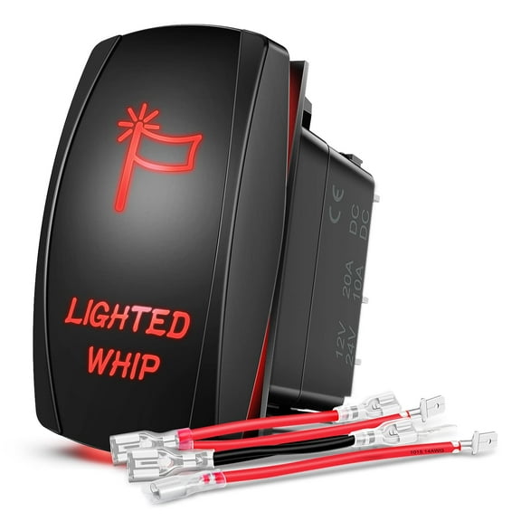 Nilight Lighted Whip Rocker Switch Led Light Bar 5Pin Laser On Off SPST switches 20A/12V 10A/24V Red with Jumper Wires Set for Cars Trucks RVs