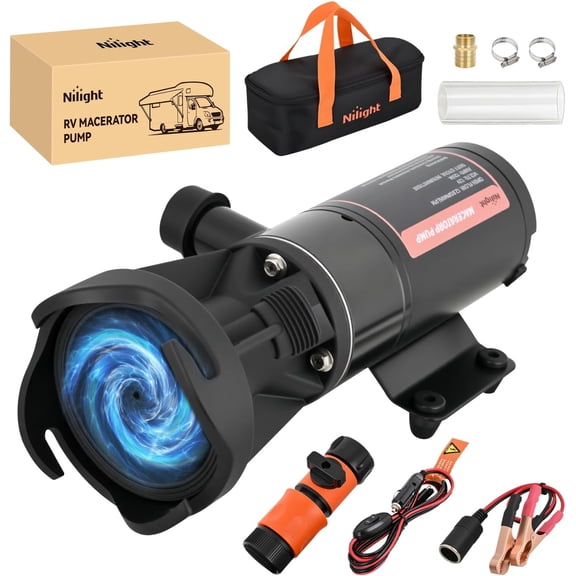 Nilight Macerator Pump for RV 12V 12GPM Portable Quick Release Self-Priming RV Macerator Pump for Sewage Waste sewer Pump Kit with Hose Fittings Discharge Port Carry Bag for Camper Kitchen