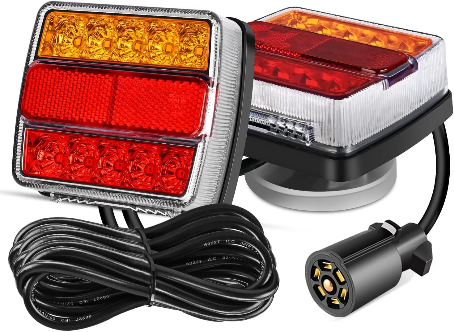 Nilight Magnetic LED Trailer Towing Light Kit 24ft Cable with 7 Pin Plug Tail Stop Amber Turn Signal License Plate Light on 12V RV Pickup Trucks Marine Boats Trailers, 2 Year Warranty (5 Wire System)