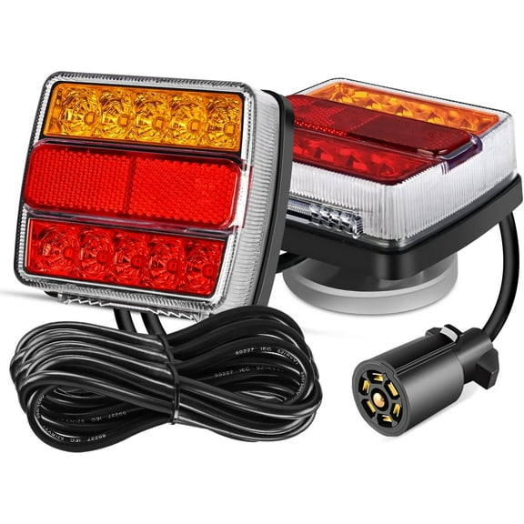 Nilight Magnetic LED Trailer Towing Light Kit 24ft Cable with 7 Pin Plug Tail Stop Amber Turn Signal License Plate Light on 12V RV Pickup Trucks Marine Boats Trailers, 2 Year Warranty (5 Wire System)