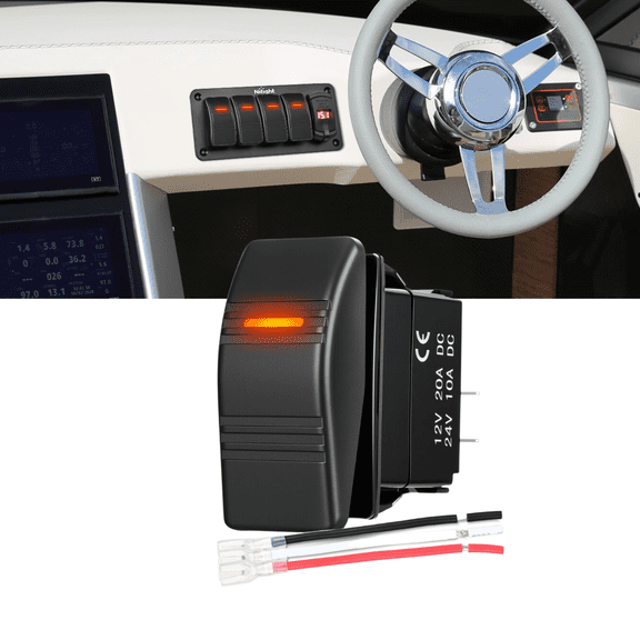 Nilight Marine 3 Pin Rocker Switch SPST On-Off Orange LED Backlit 20A 12V/10A 24V Waterproof Toggle with Jumper Wires for Boat Truck ATV RV