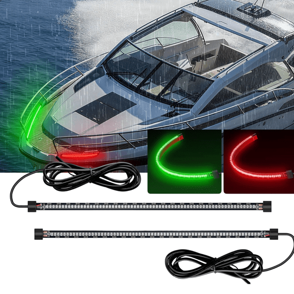 Nilight Marine Boat Navigation Light Strip 2PCS 13" 66 LED Red Green Bow Lights, 12V IP68 Waterproof Flexible Lighting for Pontoon Bass Boat Jon Boat Kayak Jetski