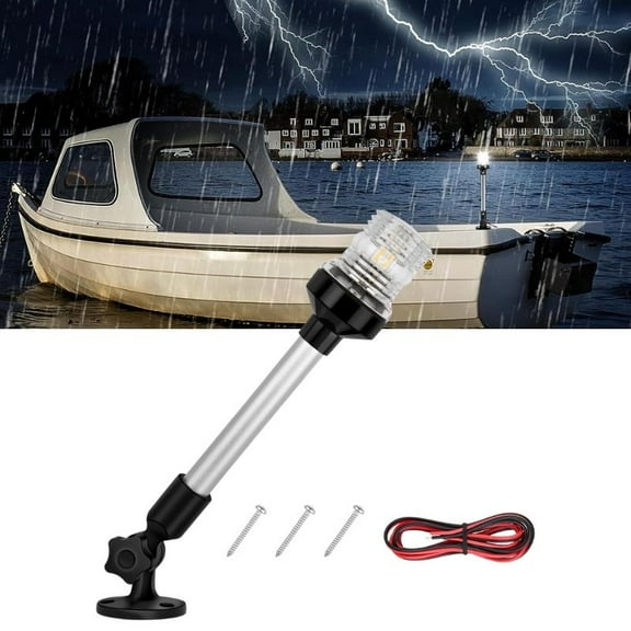Nilight Marine Boat Stern Light 12 Inch White Fold Down Anchor Light 12V 24V Waterproof 360 Lighting Boat Navigation Light for Fishing Boat Sailboat Yacht Pontoon Speedboat Dinghy