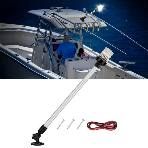Nilight Marine Boat Stern Light 24 Inch White Fold Down Anchor Light 12V 24V Waterproof 360 Lighting Boat Navigation Light for Fishing Boat Sailboat Yacht Pontoon Speedboat Dinghy