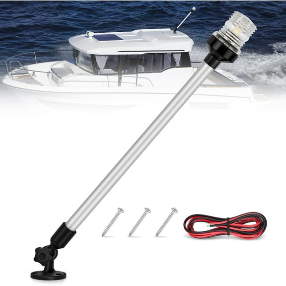 Nilight Marine Boat Stern Light 24 Inch White Fold Down Anchor Light 12V 24V Waterproof 360 Lighting Boat Navigation Light for Fishing Boat Sailboat Yacht Pontoon Speedboat Dinghy