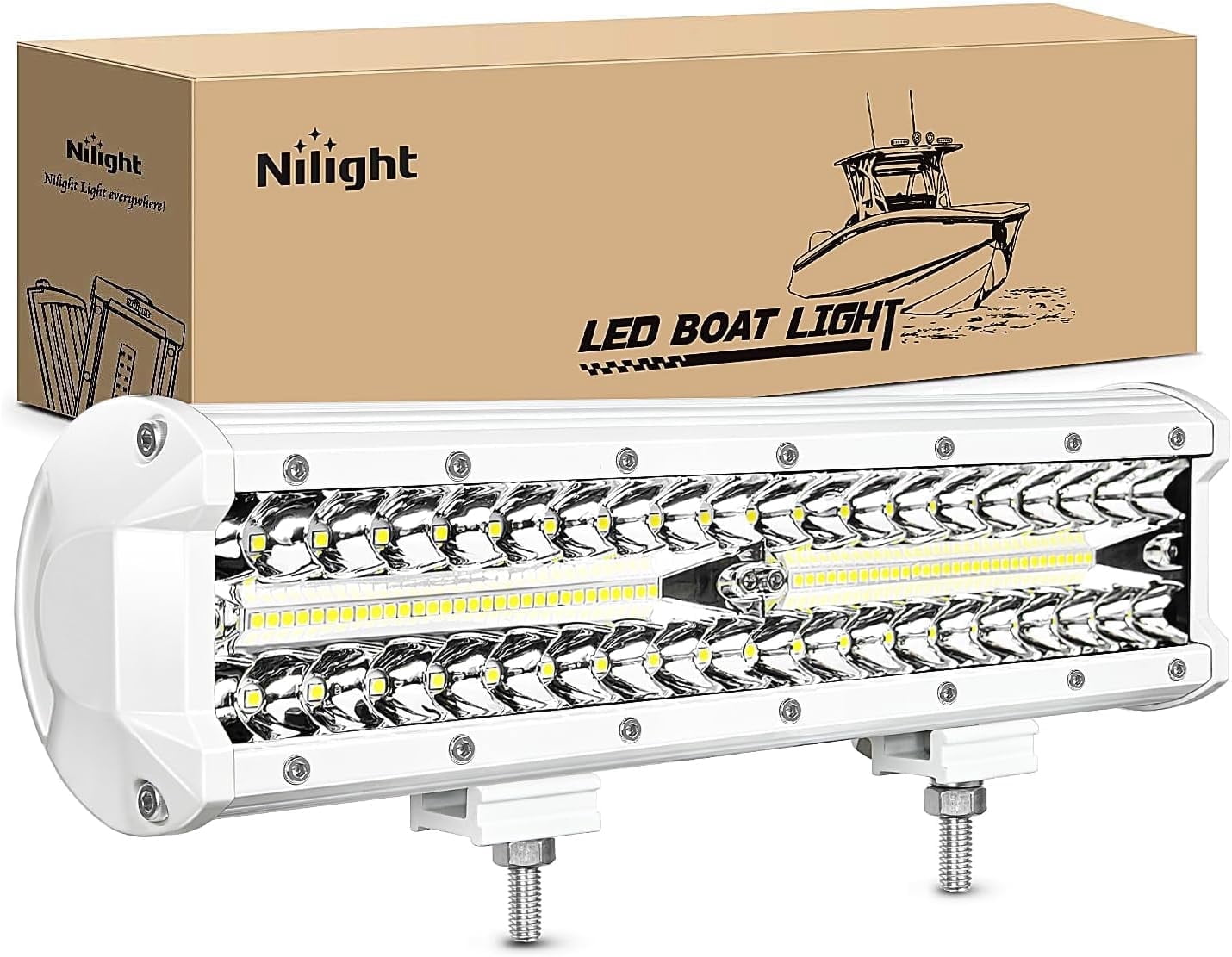 Nilight Marine LED Light Bar Navigation Lights 12Inch White Spot Flood Combo Ponton Boat Deck Dock Lights for Night Fishing T-top Stern Yacht Port Sailboat Trucks Tractors, 2 Years Warranty