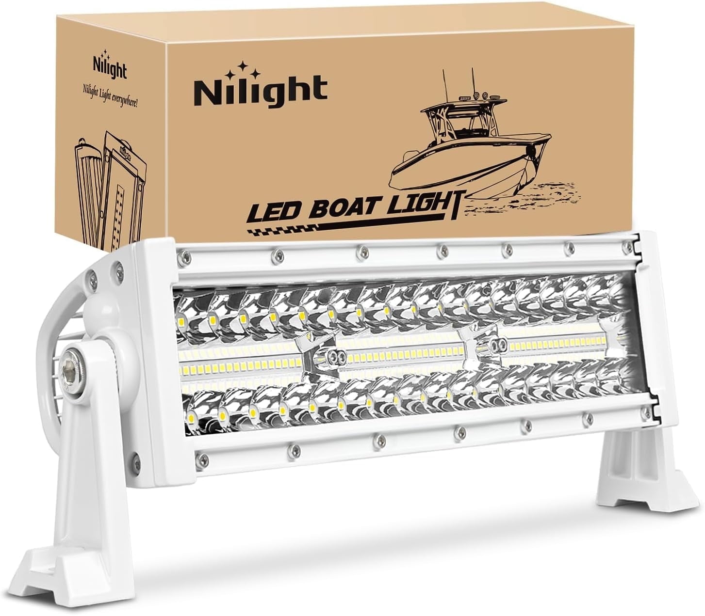 Nilight 13.5-Inch Triple Row LED Light Bar, White Spot/Flood Combo Beam, Waterproof Off-Road & Marine Deck Lighting