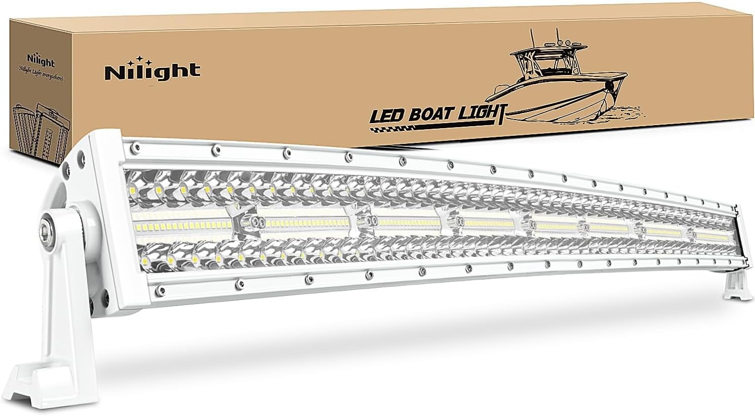 Nilight Marine LED Light Bar Navigation Lights 33Inch Curved White Spot Flood Combo Ponton Boat