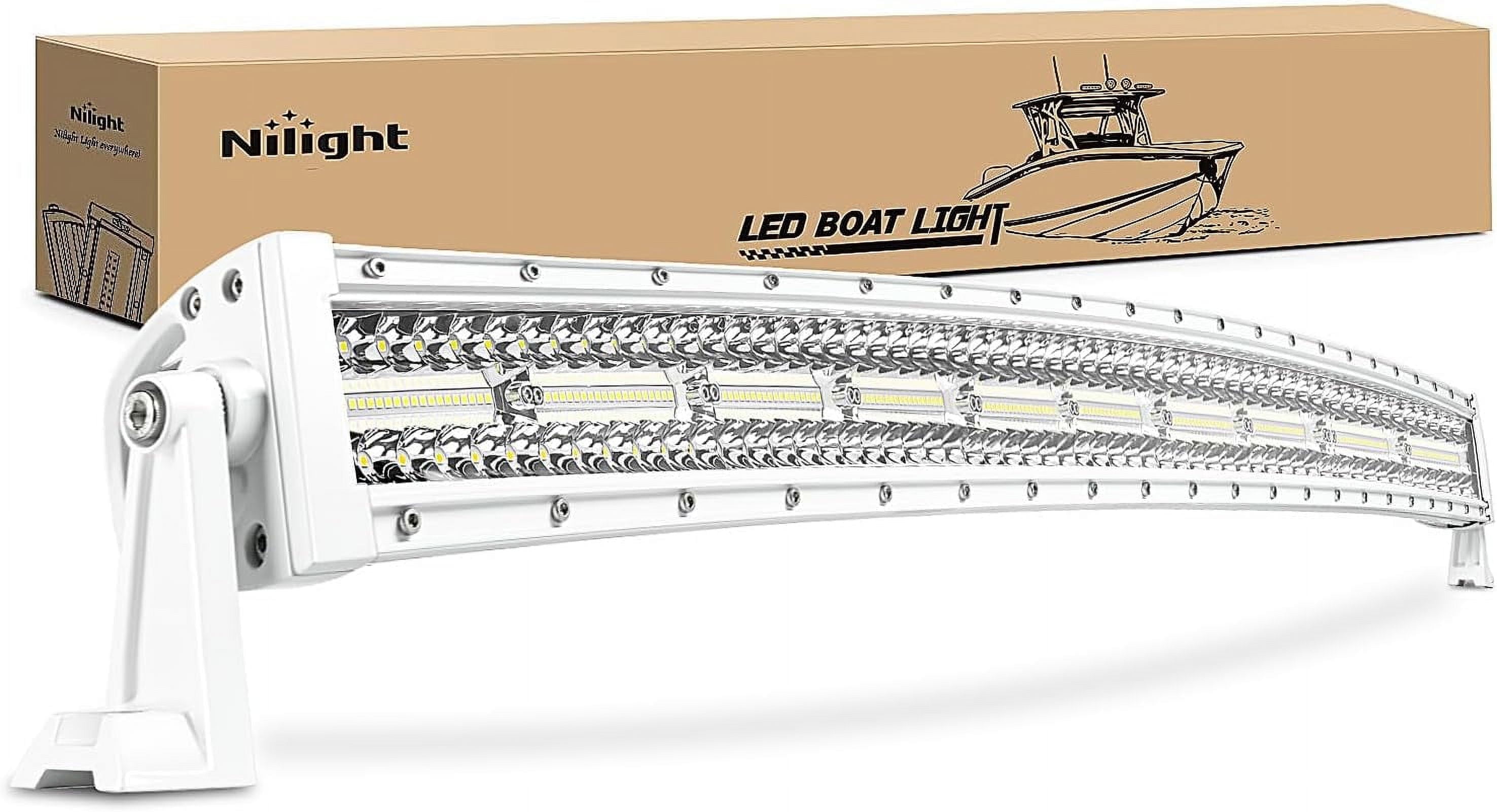Nilight Marine LED Light Bar Navigation Lights 42Inch Curved White Spot Flood Combo Ponton Boat Deck Dock Lights for Night Fishing Top Stern Yacht Sailboat Trucks Tractors, 2 Years Warranty