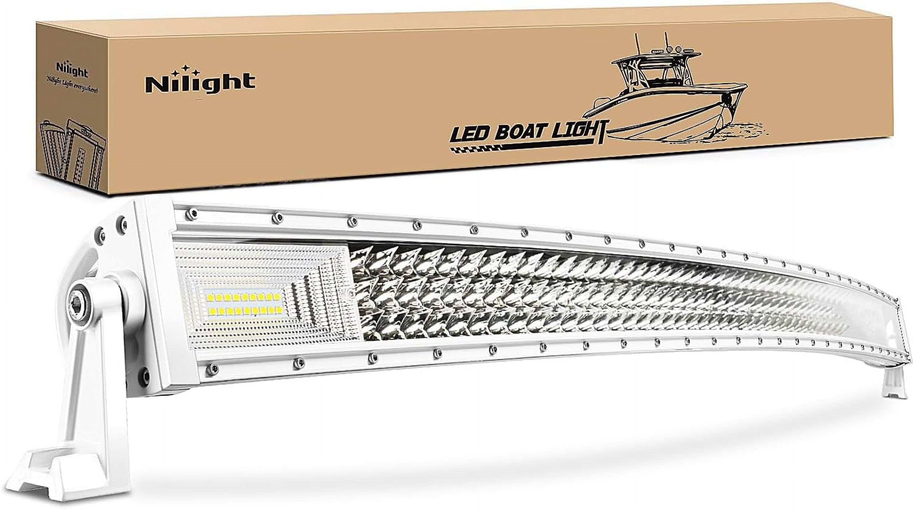 Nilight Marine LED Light Bar Navigation Lights 52Inch Curved White Spot Flood Combo Ponton Boat Deck Dock Lights for Night Fishing T-top Stern Yacht Sailboat Trucks Tractors, 2 Years Warranty