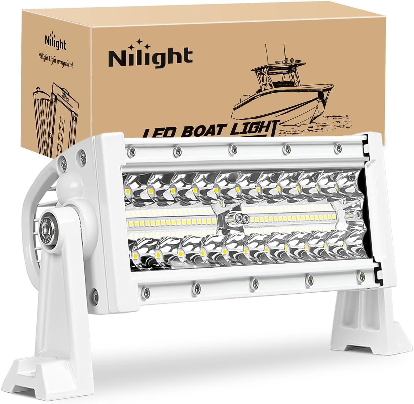 Nilight 9.5-Inch Triple Row LED Light Bar, White Spot/Flood Combo Beam, IP67 Waterproof for Off-Road & Marine Deck Lighting