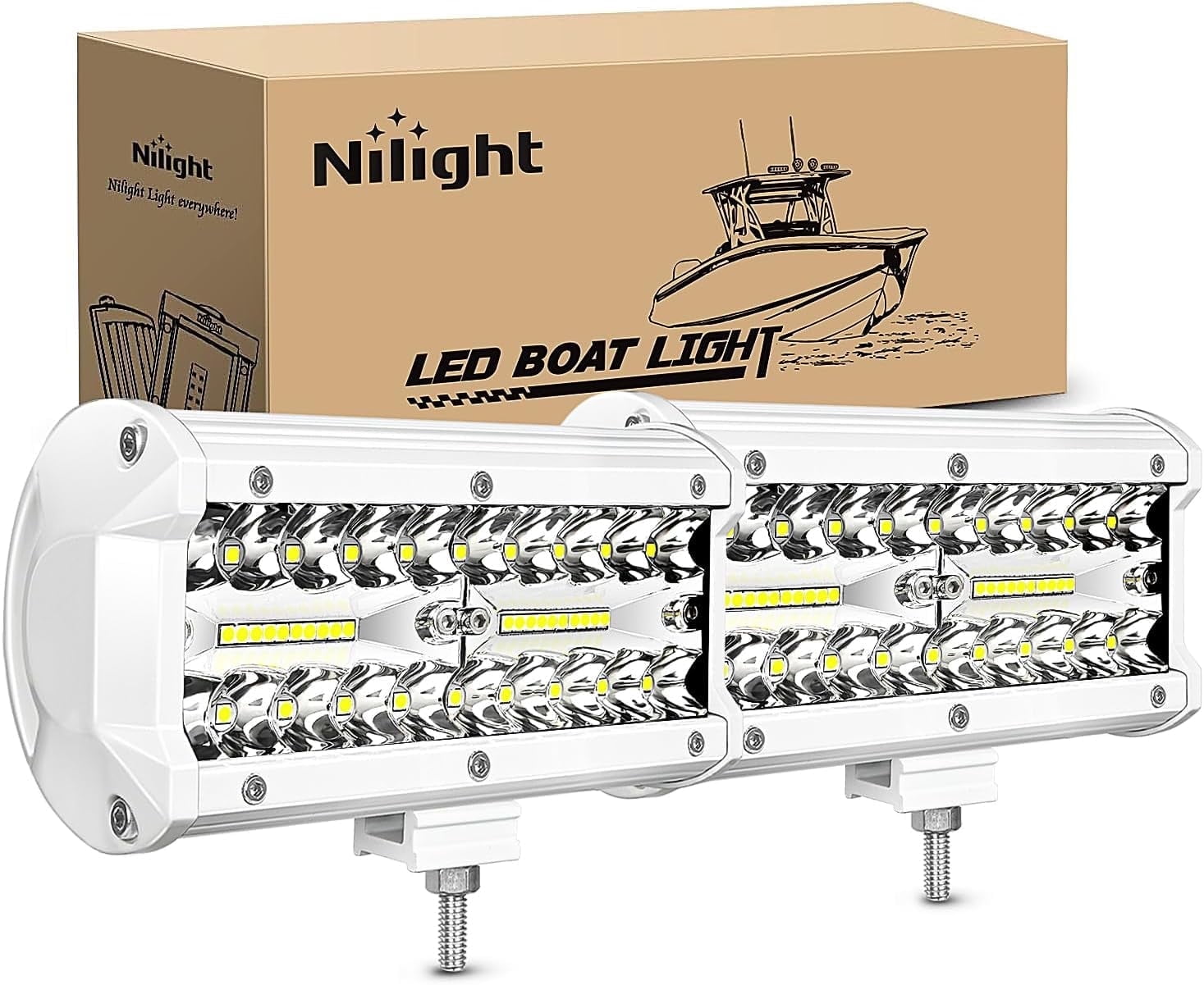 Nilight Marine LED Light Pods Navigation Lights 2PCS 6.5Inch White Spot Flood Combo Ponton Boat Deck Dock Lights for Night Fishing T-top Stern Yacht Port Sailboat Trucks Tractors, 2 Years Warranty