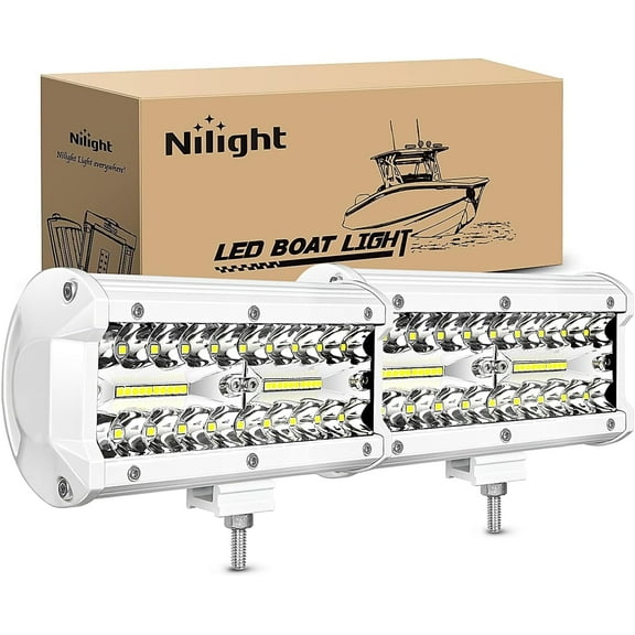 Nilight Marine LED Light Pods Navigation Lights 2PCS 6.5Inch White Spot Flood Combo Ponton Boat Deck Dock Lights for Night Fishing T-top Stern Yacht Port Sailboat Trucks Tractors, 2 Years Warranty
