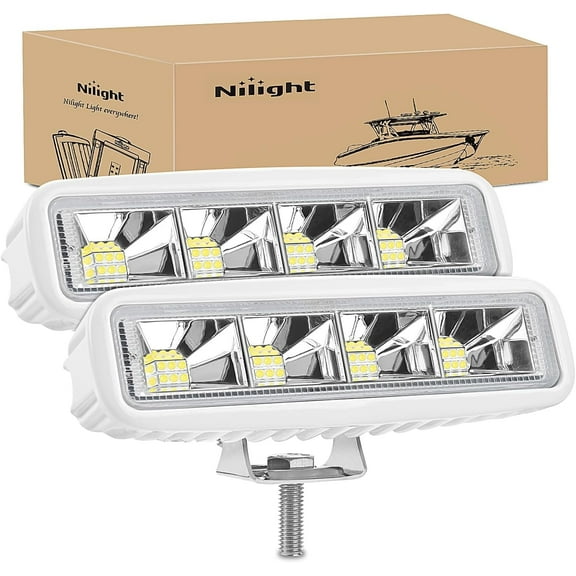 Nilight Marine LED Navigation Lights 2PCS 72W White Flood Beam Ponton Boat Deck Dock Lights for Night Fishing T-top Stern Yacht Kayak Port Sailboat Trucks Tractors, 2 Years Warranty