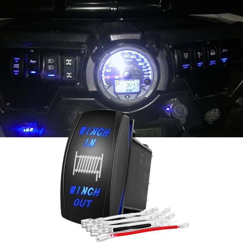 Winch Rocker Switch 7 Pin Momentary Winch in Winch Out Blue LED Toggle ...