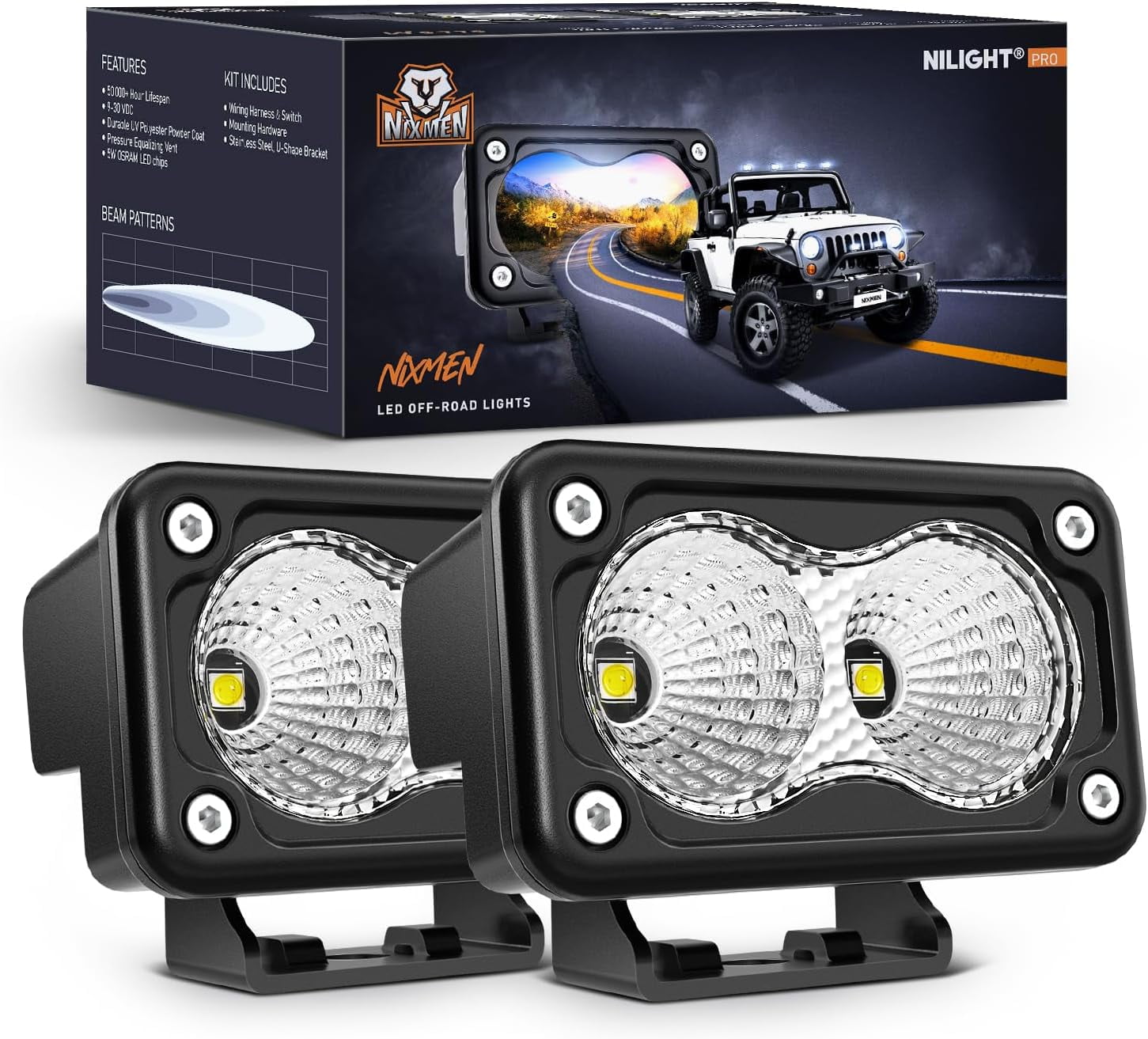 Nilight Motorcycle Led Pods 2PCS 3Inch Flood Light Led Offroad Fog Light 1160LM Built-in EMC Driving Light Auxiliary Light for Motorbike SUV ATV Truck Boat Tractor Forklift