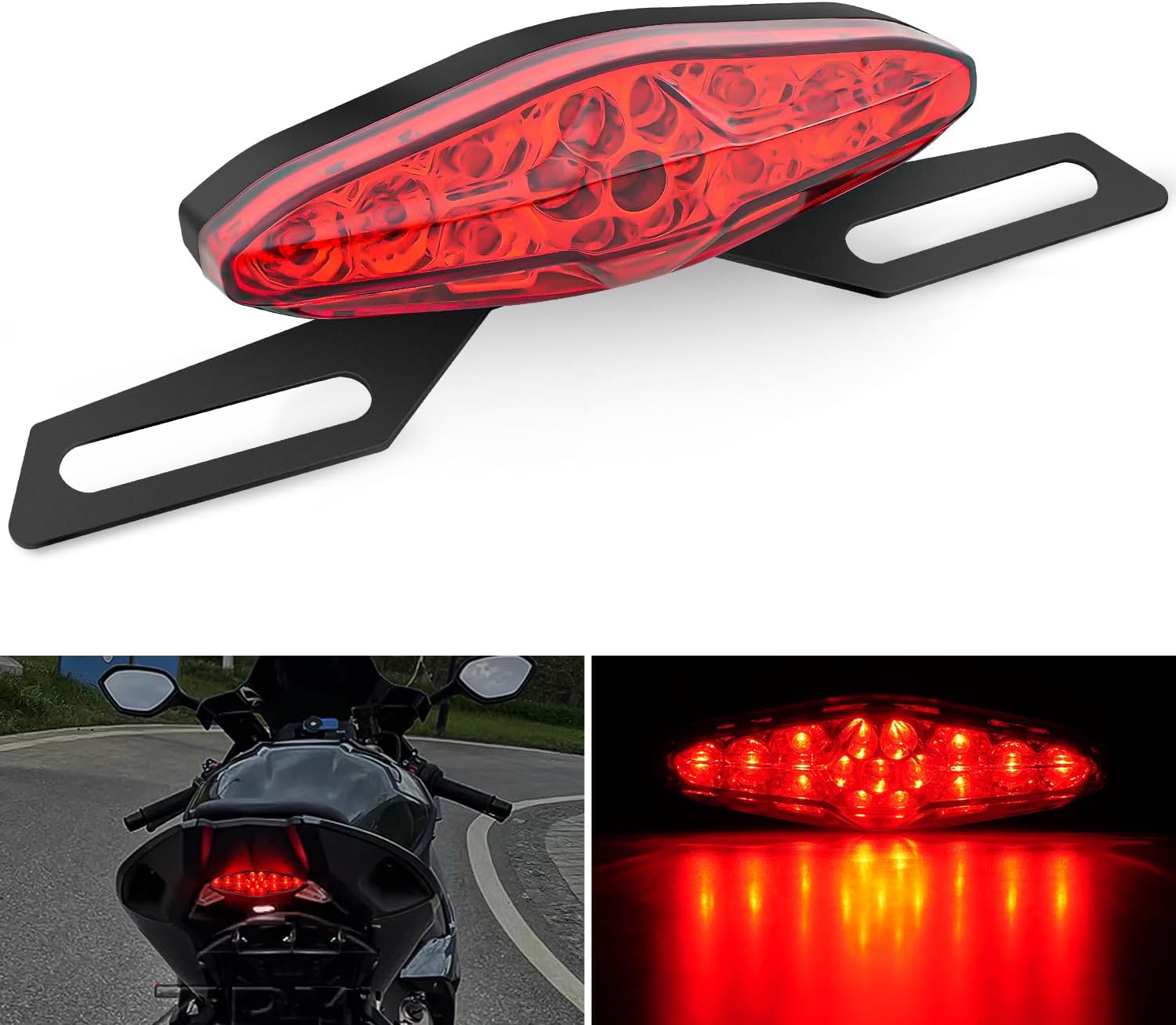 Nilight Motorcycle Tail Lights Led Brake Running Light with License Plate Bracket Dirt Bike Rear Lighting Compatible with Honda Yamaha Kawasaki Suzuki Chopper Turing Cruiser, Red
