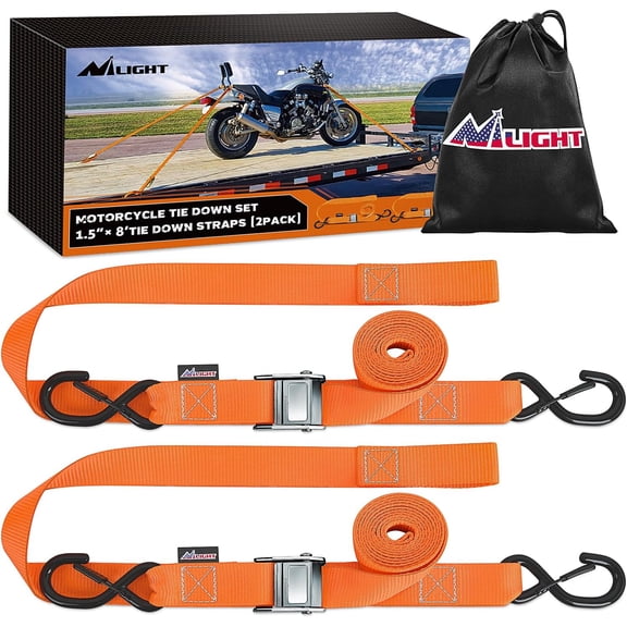 Nilight Motorcycle Tie Down Straps 1.5”×8’ Heavy Duty Cambuckle with Soft Loops Safety S-Hooks 3084Lbs Break Strength for Securing Dirtbikes ATV UTV