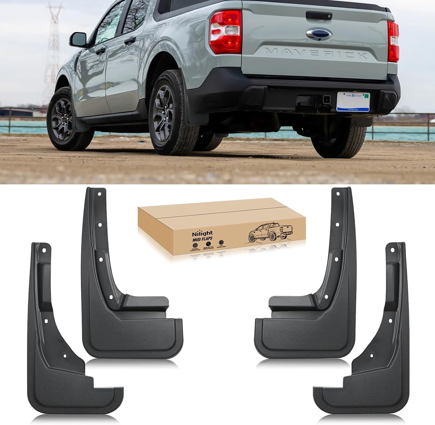 Nilight Mud Flaps for Ford Maverick 2022 2023 2024 2025, No Drilling Precision Fit Exterior Accessories Heavy-Duty Splash Guards Protection, Front & Rear Set