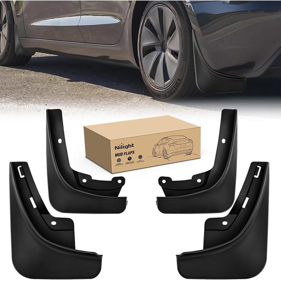 Nilight Mud Flaps for Tesla Model 3 Highland 2024 2025, No Drilling Precision Fit Exterior Accessories Heavy-Duty Splash Guards Protection, Front & Rear Set