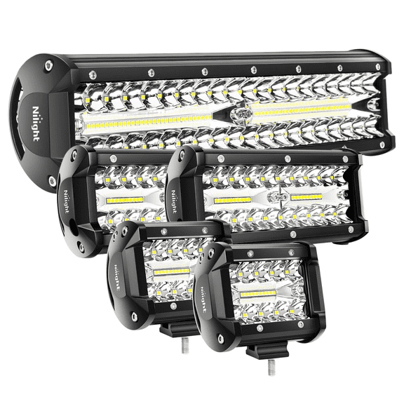 Nilight Off Road LED Light Kit with 12" Light Bar, 6.5" & 4" Pod Lights, Triple Row Spot Flood Combo Driving Lights
