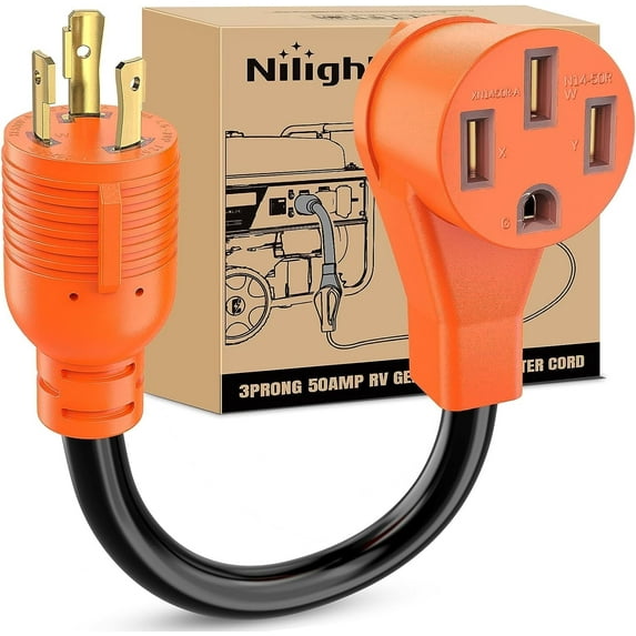 Nilight RV Generator Adapter Cord 30Amp to 50Amp 3 Prong Pure Copper Heavy Duty Twist Lock Male Plug 10 Gauge Wire L5-30P 14-50R 30M/50F for RVs Camper Caravan Van Trailer